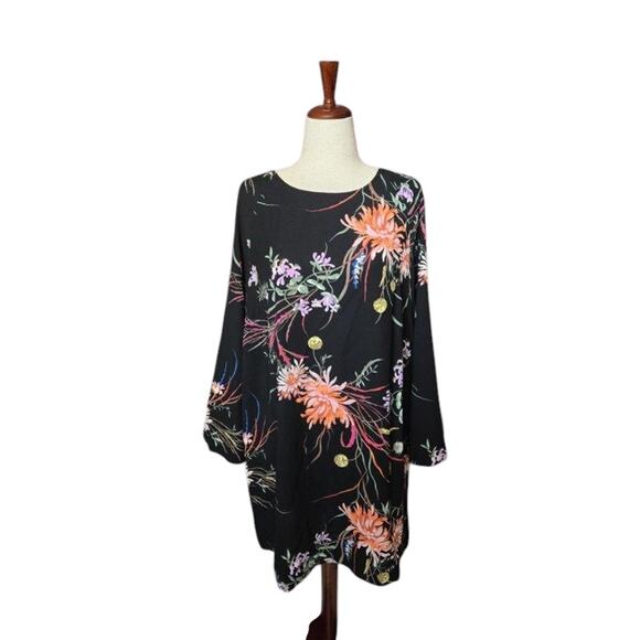 H&M Black Floral Wide-Sleeved‎ Dress Size small colorful bright - Picture 6 of 7